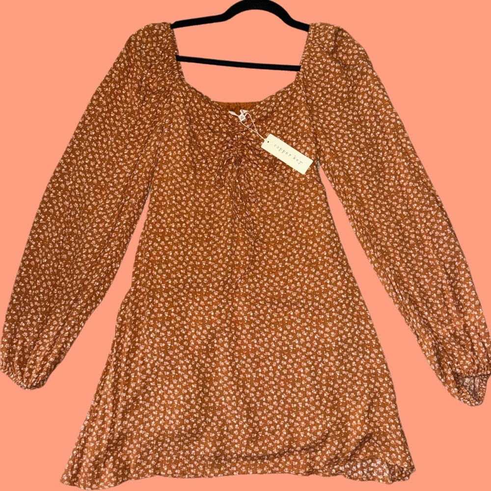 NEW W/ TAGS! Copper Key Long Sleeve Dress - Orange Floral